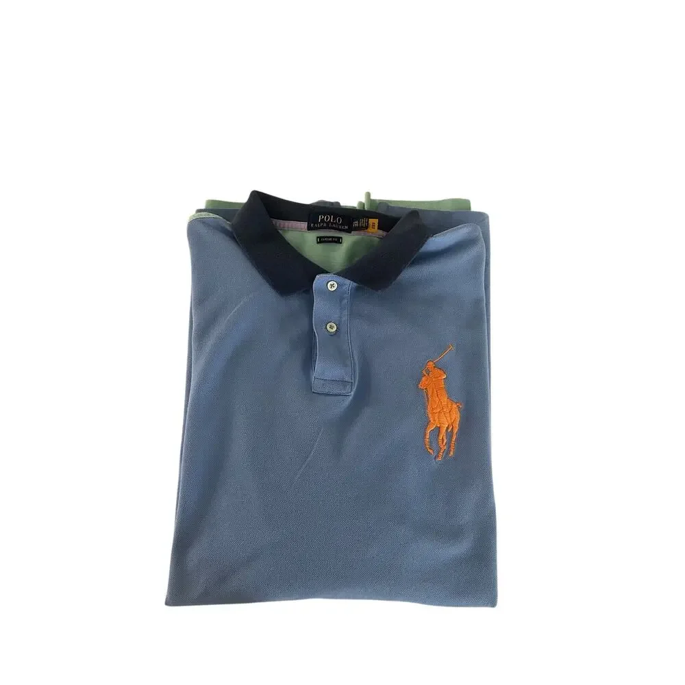 Polo Ralph Lauren Polo Shirt XXL Blue Colorblock Big Pony Logo Cotton Classic